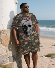 Camouflage Men's Plus Size T-Shirt & Shorts Suit