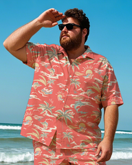 Hawaiian Vacation Style Men's Plus Size Pockets Shirt Shorts Suit