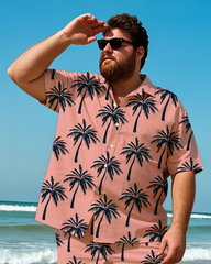Hawaiian Vacation Style Men's Plus Size Pockets Shirt Shorts Suit