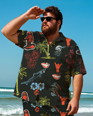 Hawaiian Vacation Style Men's Plus Size Pockets Shirt Shorts Suit