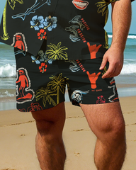 Hawaiian Vacation Style Men's Plus Size Pockets Shirt Shorts Suit