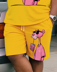 Pink Panther Men's Plus Size T-Shirt & Shorts Suit