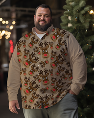 Men's Funny Reindeer Plus Size Long Sleeve Shirt
