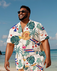 Hawaiian Vacation Style Men's Plus Size Pockets Shirt Shorts Suit