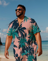 Hawaiian Vacation Style Men's Plus Size Pockets Shirt Shorts Suit
