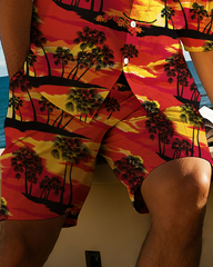 Hawaiian Vacation Style Men's Plus Size Pockets Shirt Shorts Suit