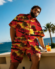 Hawaiian Vacation Style Men's Plus Size Pockets Shirt Shorts Suit
