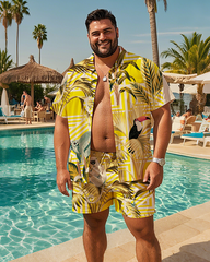 Hawaiian Vacation Style Men's Plus Size Pockets Shirt Shorts Suit