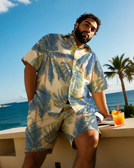 Hawaiian Vacation Style Men's Plus Size Pockets Shirt Shorts Suit