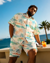 Hawaiian Vacation Style Men's Plus Size Pockets Shirt Shorts Suit