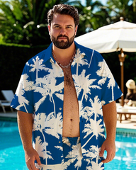 Hawaiian Vacation Style Men's Plus Size Pockets Shirt Shorts Suit