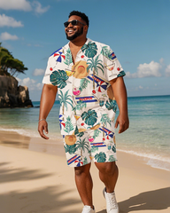 Hawaiian Vacation Style Men's Plus Size Pockets Shirt Shorts Suit