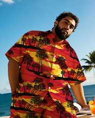Hawaiian Vacation Style Men's Plus Size Pockets Shirt Shorts Suit