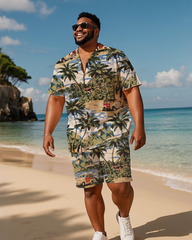 Hawaiian Vacation Style Men's Plus Size Pockets Shirt Shorts Suit