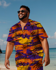 Hawaiian Vacation Style Men's Plus Size Pockets Shirt Shorts Suit