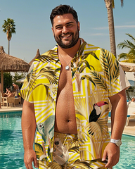 Hawaiian Vacation Style Men's Plus Size Pockets Shirt Shorts Suit