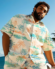 Hawaiian Vacation Style Men's Plus Size Pockets Shirt Shorts Suit