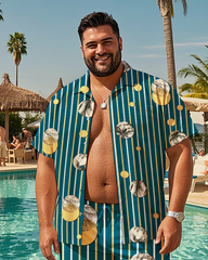 Hawaiian Vacation Style Men's Plus Size Pockets Shirt Shorts Suit