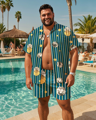 Hawaiian Vacation Style Men's Plus Size Pockets Shirt Shorts Suit