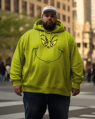 Men's Yellow How Grinch Stole Christmas Face Plus Size Hoodie