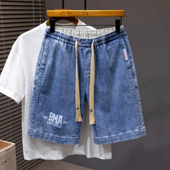 Plus Size Men's Elastic Waist Drawstring Denim Shorts