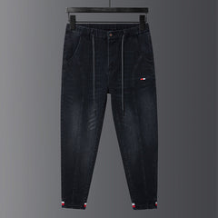 Plus Size Men's Elasticated Waistband Jeans, Stretch Harlem Jeans,Winter Denim Pants