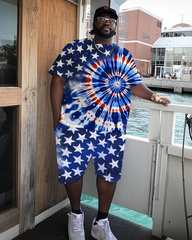 American Flag Men's Plus Size T-Shirt & Shorts Suit