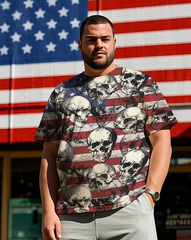 American Flag & Skull Men's Plus Size Short Sleeve T-Shirt