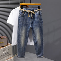 Plus Size Men's Retro Stretched Thin Jeans