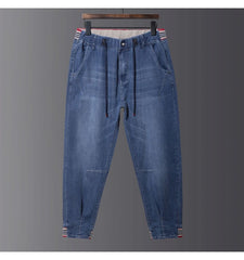 Plus Size Men's Elasticated Waistband Jeans, Stretch Harlem Jeans,Spring Denim Pants
