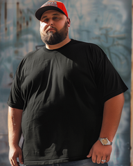 Men's Basic Black Crew Neck Plus Size T-Shirt & Short,