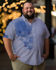 Men's Blue Stripes Plus Size Short Sleeve Shirt