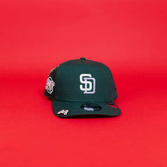 NEW ERA EXCLUSIVE A-FRAME FOREST GREEN SAN DIEGO PADRES SNAPBACK W/ 1999 WORLD SERIES SIDE PATCH