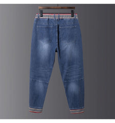 Plus Size Men's Elasticated Waistband Jeans, Stretch Harlem Jeans,Spring Denim Pants