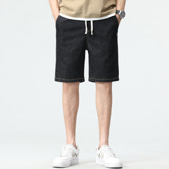 Plus Size Men's Elastic Waist Drawstring Denim Shorts, Knee Jeans