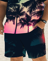 Men's Miami Palm Beach Sunset Plus Size T-Shirt Set, Men's Casual Suit