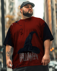 Men's Halloween Witch Hat Pattern Plus Size T-Shirt