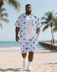 Hawaiian Coco Tree Pattern Men's Plus Size Pockets Shirt Shorts Suit