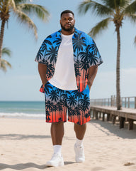 Hawaiian Palm Tree Men's Plus Size Pockets Shirt Shorts Suit