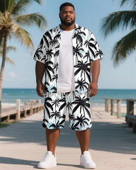 Hawaiian Coco Tree Pattern Men's Plus Size Pockets Shirt Shorts Suit