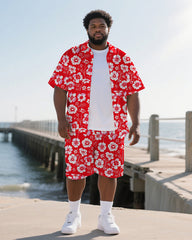 Hawaiian Floral Pattern Men's Plus Size Pockets Shirt Shorts Suit