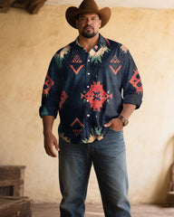 Men's Vintage Native American Patterns Printed Plus Size Long Sleeve Shirt