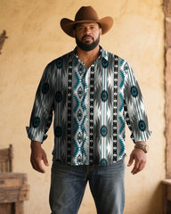 Men's Vintage Western Style Printed Plus Size Long Sleeve Shirt