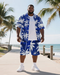 Hawaiian Coco Tree Pattern Men's Plus Size Pockets Shirt Shorts Suit