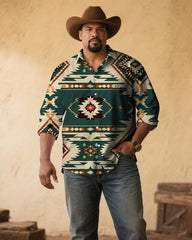 Men's Vintage Native American Patterns Printed Plus Size Long Sleeve Shirt