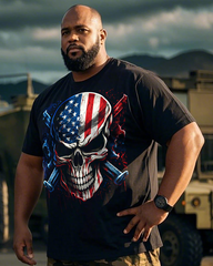 Skull and Bones American flag Men's Plus Size Short Sleeve T-Shirt
