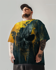 T-shirt à manches courtes imprimé tête de mort pour homme grande taille