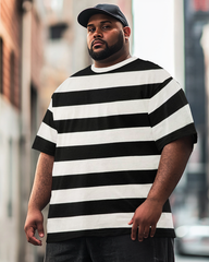 Men's Black and white striped intercolour Plus Size T-Shirt