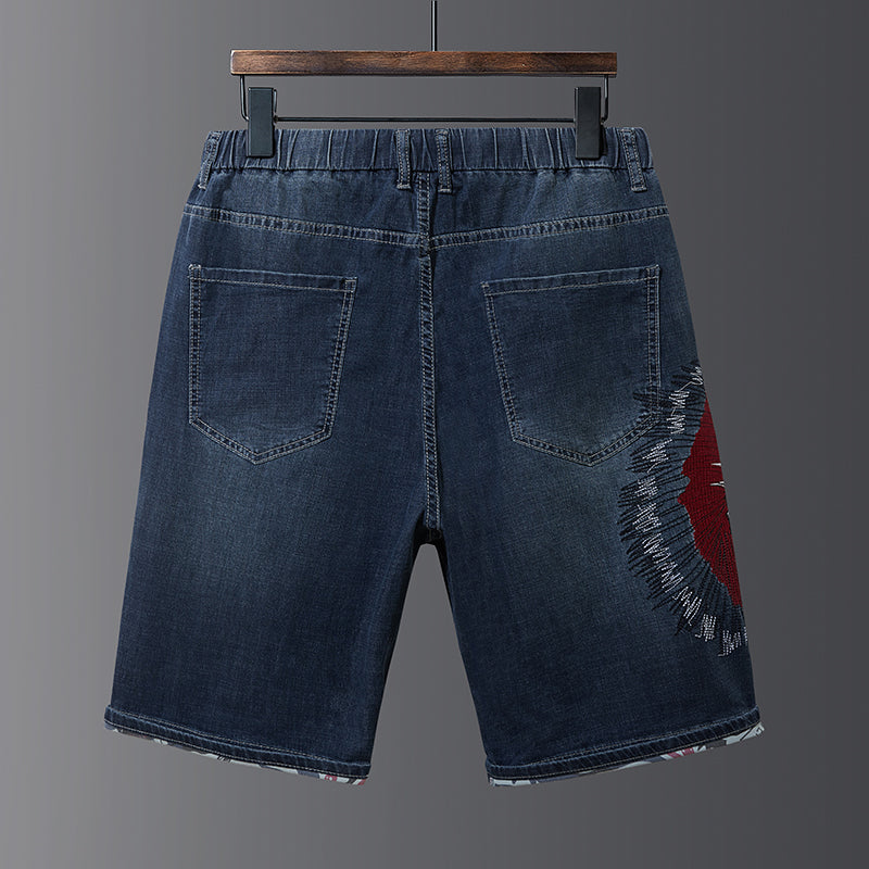 Plus Size Men's Indians Pattern Embroideryed Knee Jeans