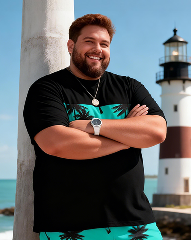 Men's Simple Vacation Big and Tall Size T-Shirt & Shorts